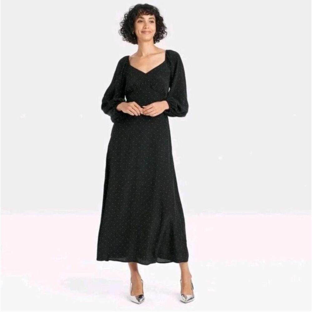 A New Day 3X Maxi Babydoll Dress Dark Polka Dot Prairie Cottagecore Fits 4X